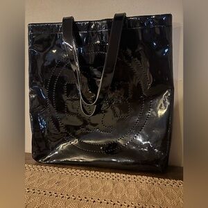 TORY BURCH Black Patent Leather Large Tote Shoulder Bag